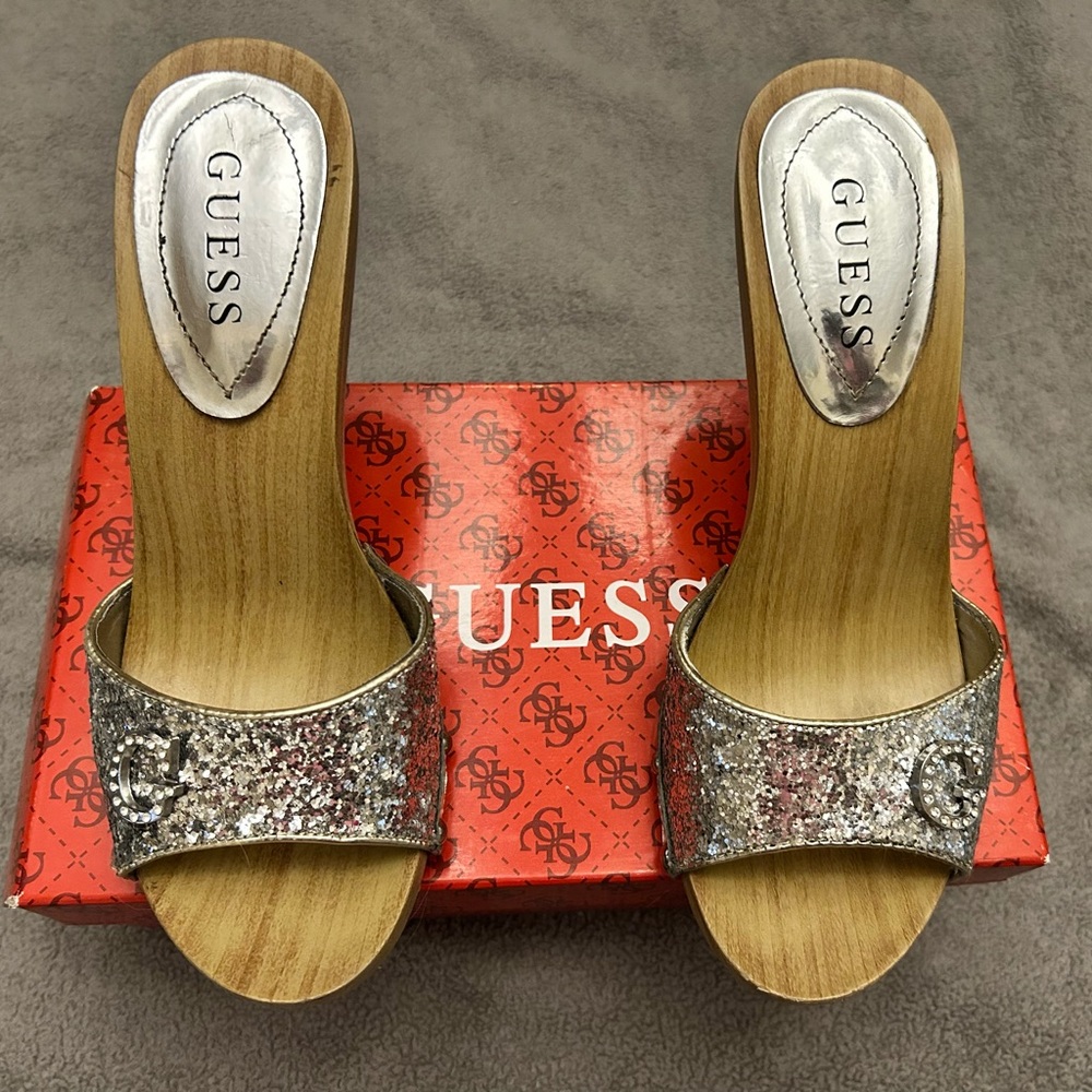 Guess Silver Mules with Textured Strap